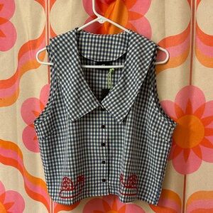 Lazy Oaf Blue and White Checkered Sleeveless Top